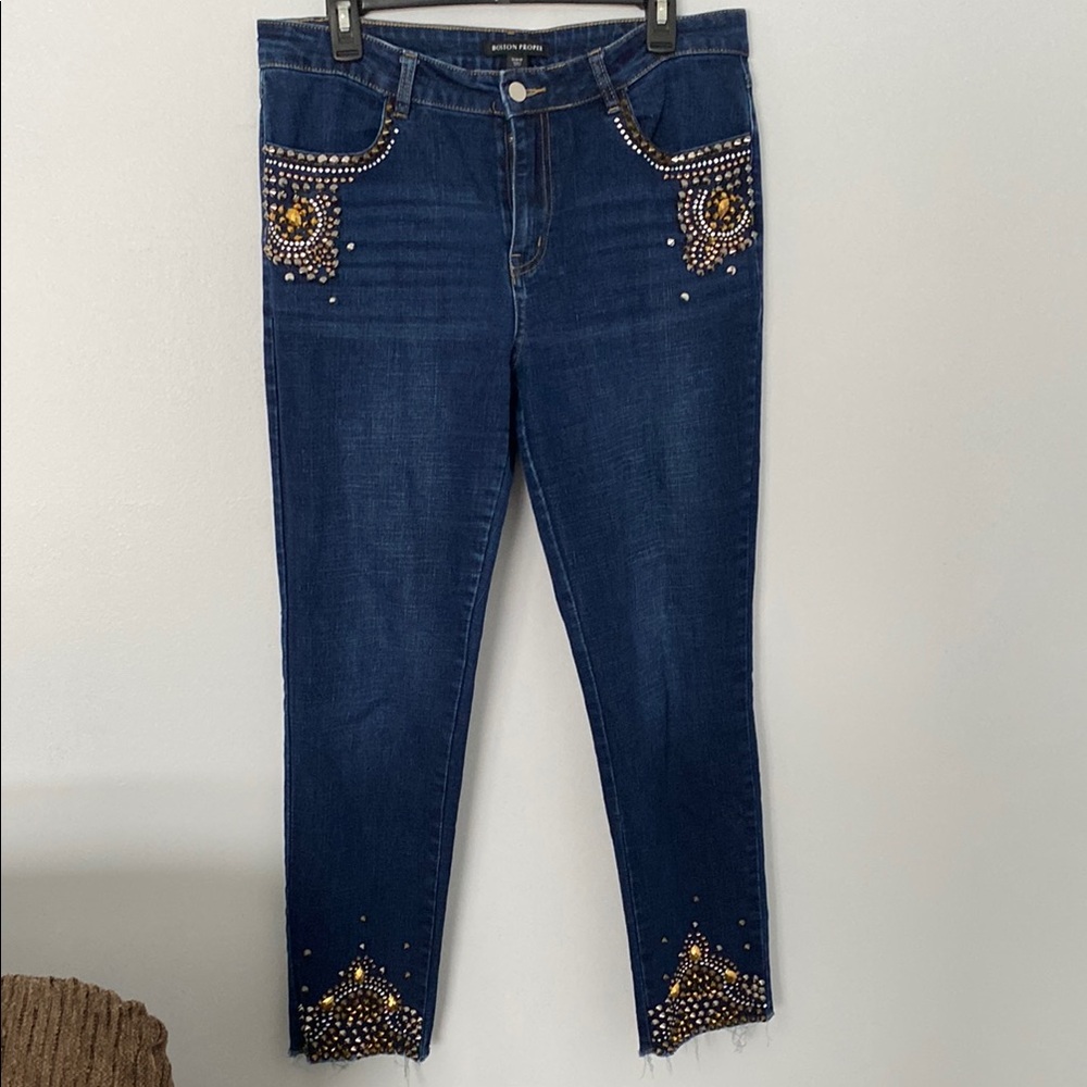 Boston Proper Dark Blue Embellished Cropped Jeans